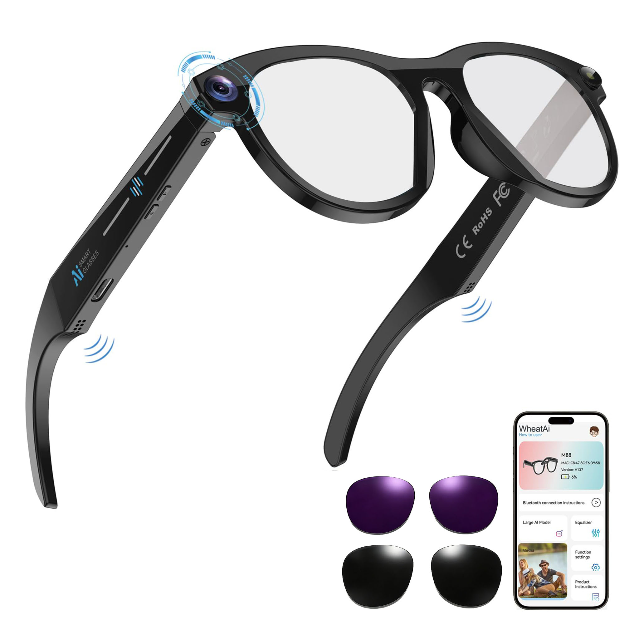 Black Smart Ai Glasses for Men - Audio Music For Video ulasan dan harga