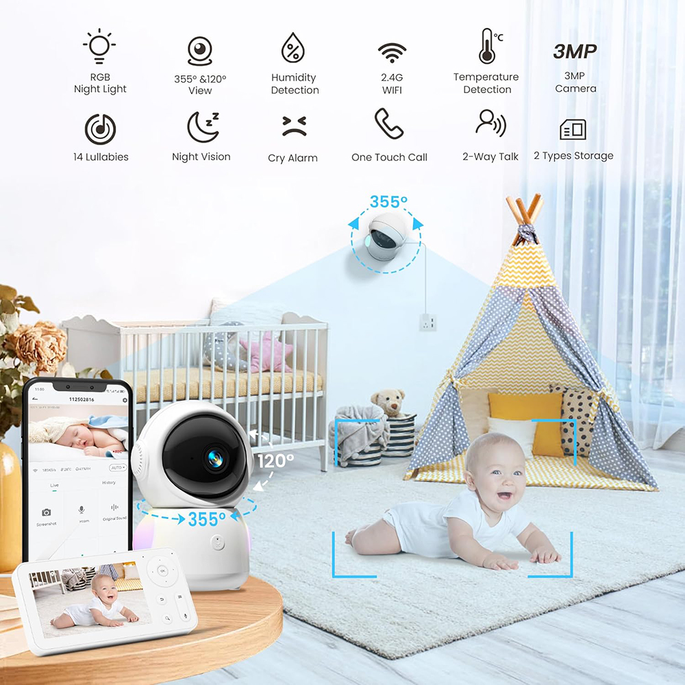 2K Baby Monitor with 2 Cameras - Audio Music Light ulasan dan harga
